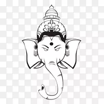 甘尼萨印度教神像符号剪贴画像神的头插图一样的黑白线条
