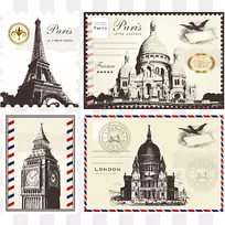 巴黎邮票橡胶邮票夹艺术-地标邮票