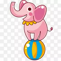 马戏团着色书小丑嘉年华儿童粉红大象踩球元素