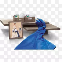 飞利浦公司将西门子蓝裙熨在桌上，这是家用电器的漩涡。