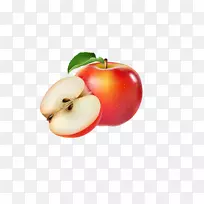 苹果免版税水果插图-红绿叶图案切割苹果果实