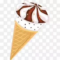 巧克力冰淇淋锥草莓冰淇淋.涂上圆锥形