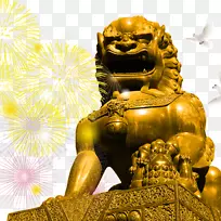 金色石狮子雕塑与烟花庆祝图片下载页面_图片编号337303-PNG素材网