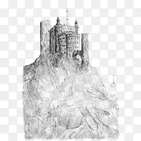 建筑素描手绘背景城堡