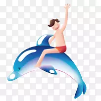 卡通儿童插图-骑在鲨鱼身上