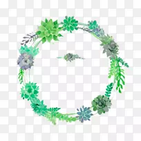 绿色花环插花艺术-水彩绿色花环