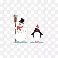 企鹅圣诞老人雪人圣诞节雪人和企鹅