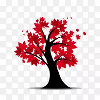 红色枫树插图-秋季枫树卡通高清免费扣材料
