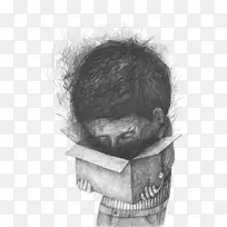 绘画艺术铅笔画插图-素描男孩