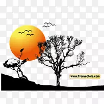 树木日落剪贴画树和太阳