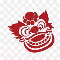 狮头新年-风红吉利狮剪纸