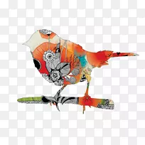 鸟类视觉艺术平面设计插图-创意抽象麻雀拉材料免费