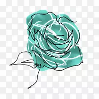 海滩玫瑰花蓝色玫瑰水彩画-薄荷蓝玫瑰
