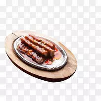 腊肠图林根香肠意大利香肠早餐香肠-茄子内的木制托盘