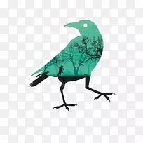 视觉艺术海报创意插图-薄荷绿色景观鸟