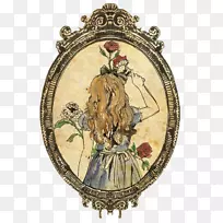 仙境红皇后柴郡猫画素描镜中的爱丽斯冒险