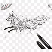 菲律宾素描故事：Kerby Rosane的素描艺术几何画几何学手绘狐狸