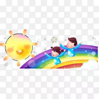 儿童卡通彩虹插图-卡通彩虹儿童