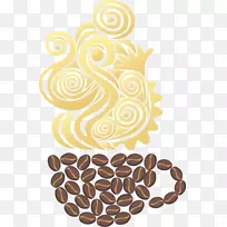 咖啡杯咖啡豆手绘咖啡豆