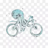 八达通卡创意插图-创意插画-章鱼自行车