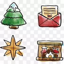 圣诞树信封水彩画圣诞树和信封