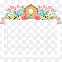 花情人节剪贴画.手绘花手绘鸟字母边框