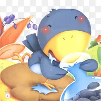 讲述卡通故事的普通乌鸦插图-乌鸦喝卡通手绘