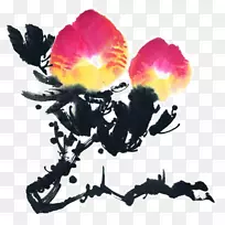 长寿桃子水彩画画写意桃花
