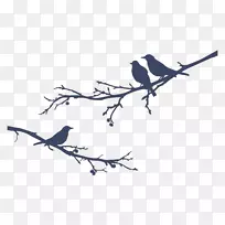 爱鸟纹身树枝-手绘小鸟