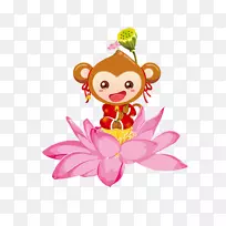 猴子剪贴画-莲花