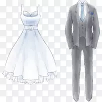 婚纱水彩画正式服装彩绘婚礼和灰色礼服