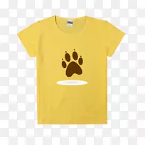 t恤猫夹艺术猫脚印黄色半袖子