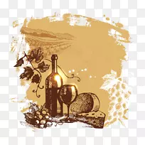 葡萄酒普通葡萄素描.红酒和葡萄素描