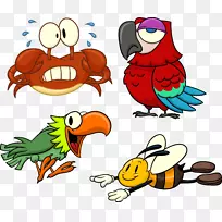 爱鸟鹦鹉卡通剪辑艺术-鸟蟹蜜蜂动物