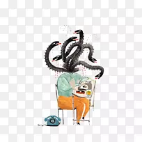 卡通插画-卡通公牛蛇