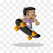 卡通风筝儿童插图-滑板车