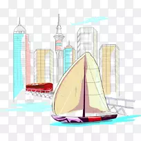 帆船插图.航行和高架