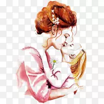 母亲节海报儿童插图-卡通母亲和儿童