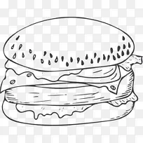 卡通海报黑白手绘汉堡