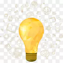 白炽灯泡创意-黄色灯泡与教育元素载体材料