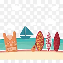 夏威夷海滩手绘冲浪板粘在沙滩上