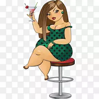女性卡通插图-拿着鸡尾酒的女人