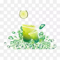绿茶冰块柠檬-物质对象，冰块绿茶柠檬
