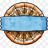 意大利比萨饼，意大利料理，地中海菜递送-精美水彩比萨饼飘带标签