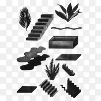 拼贴画建筑插图.黑白楼梯