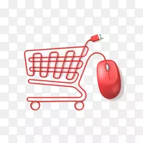 网上购物-电子商务销售-红色鼠标购物车
