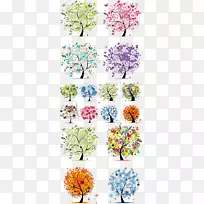 四季树、春、冬、季的变化抽象树材料