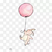 兔子插画-抱着气球的兔子