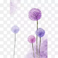 纸蒲公英贴纸-漂亮的手绘紫色蒲公英