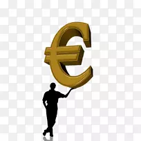 欧元签名贷款-剪影人和欧元符号图片